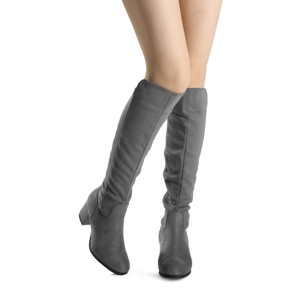 Chunky Knee High Stretch Boots - LIGHT GREY - 1